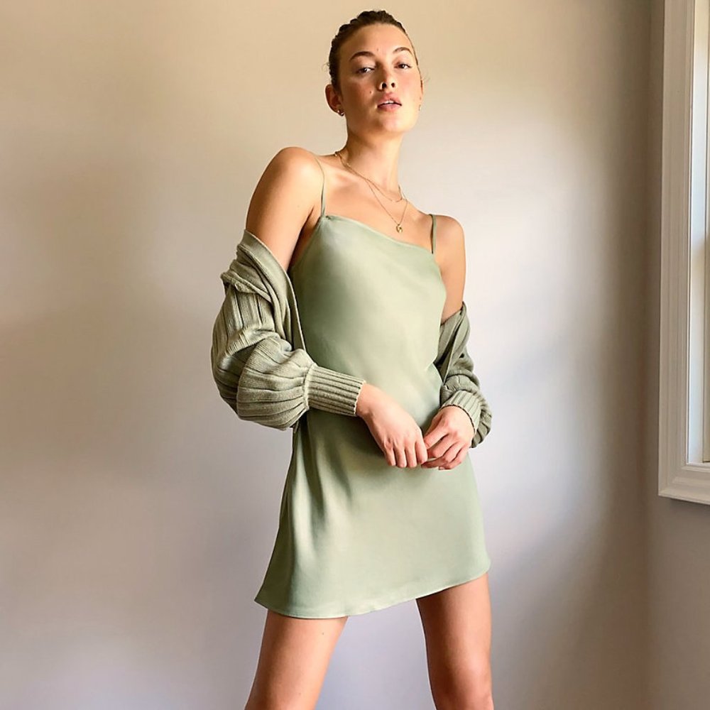 aritzia | wilfred alto dress mini satin slip dress